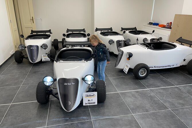 1-Hour Ride Across the Prague in Mini Hot Rod Car - The mini hot rod car setup: helmets, belts, roof, and comfort reality