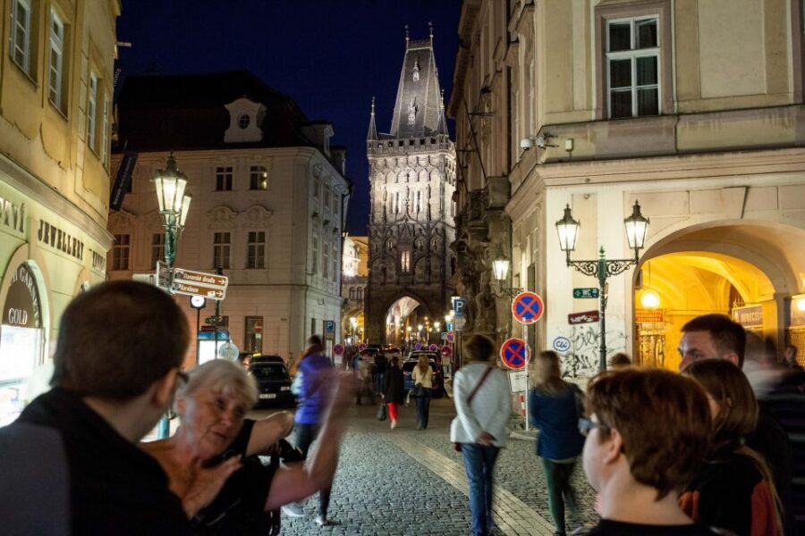 Ghost Walking Tour of Prague - Old Town Square at night: Astronomical Clock and Old Town Hall area