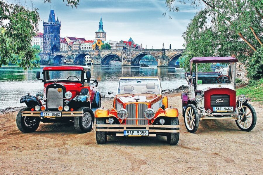 Prague: Fairytale Karlstejn Castle in Retro-Style Car - Walking the walls and courtyards like you’re inside the defenses