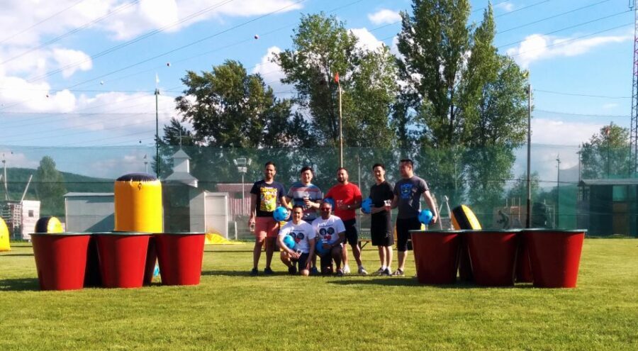Prague : Giant Foot Darts and Giant Beer Pong Game - First Stop: Pickup, Welcome Drink, and a Real Safety Briefing