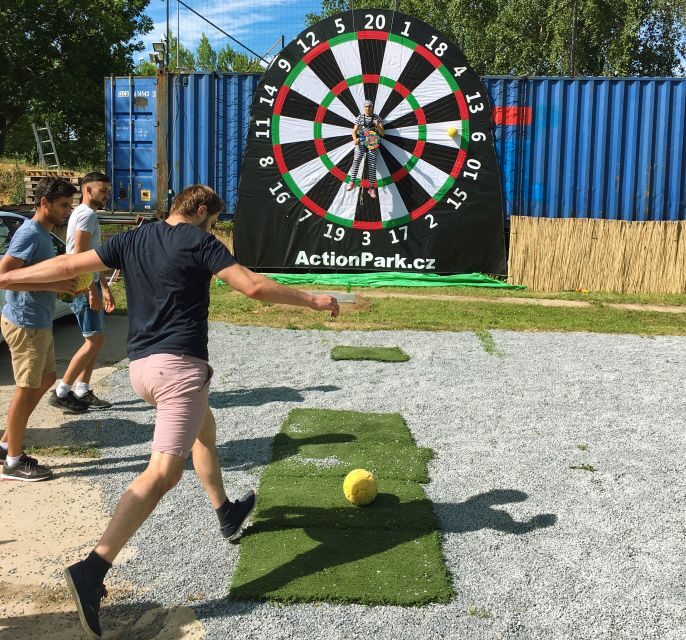 Prague : Giant Foot Darts and Giant Beer Pong Game - Option 2: Giant Foot Darts with Bachelor Prank (1 Hour, 1 Drink)