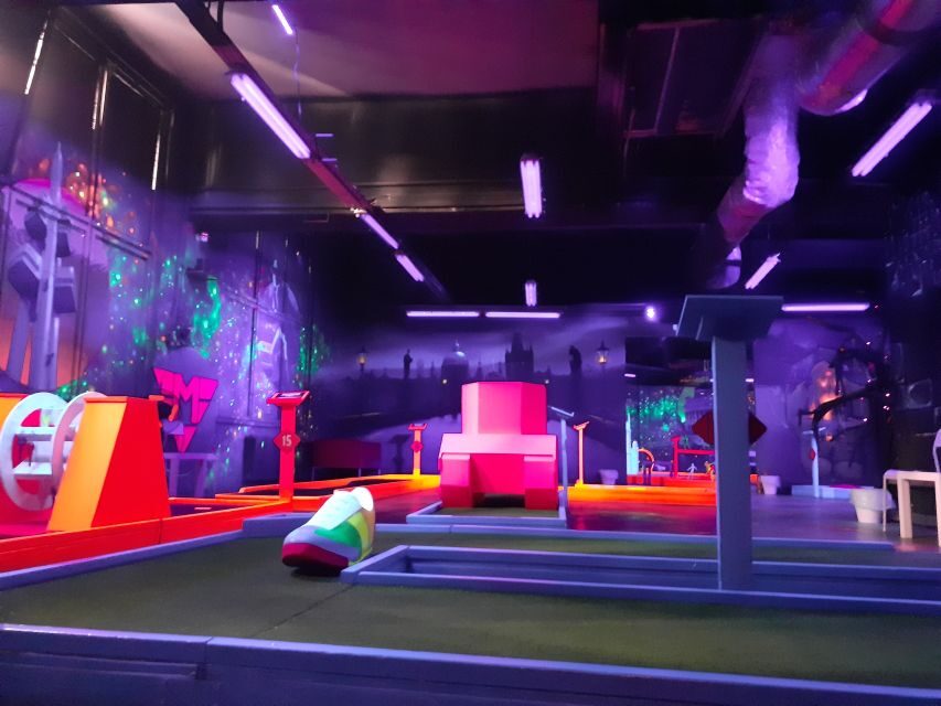 Prague: Glow Golf Mini Golf Game by UV Light - Extras After Golf: Jenga, Pukec, Board Games, and Social Time